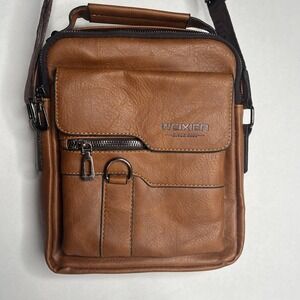 Retro Faux Leather Crossbody Satchel Bag Camel Brown Bible Church Travel Purse
